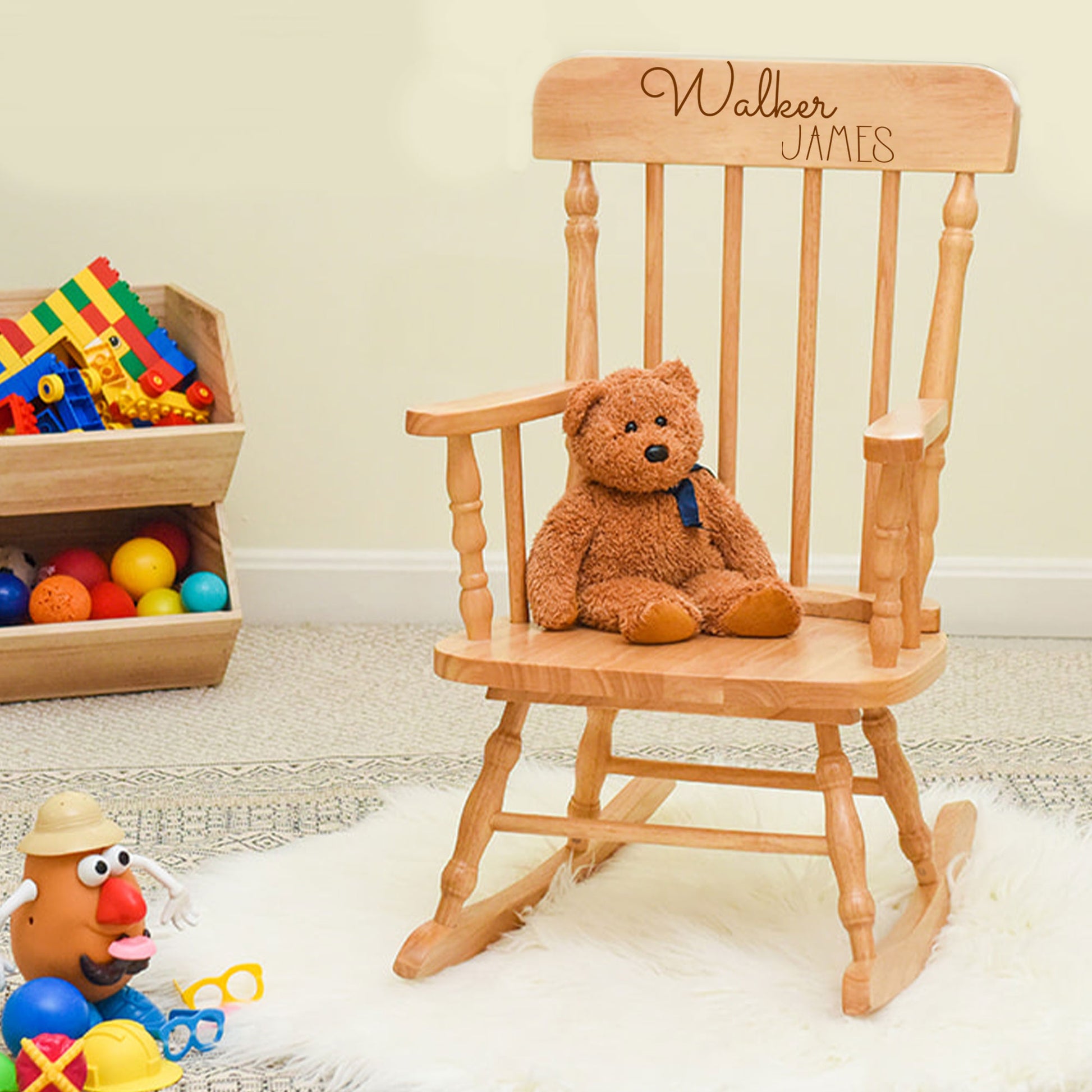 Engraved Child's Wood Spindle Rocking Chair 2.0 - MyBambino.com