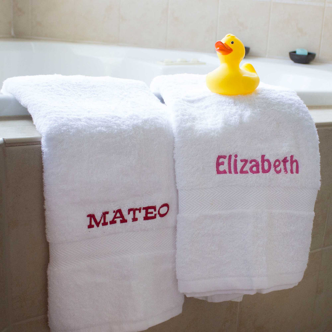 Embroidered White Bath Towel - name - MyBambino.com