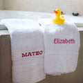 Embroidered White Bath Towel - name - MyBambino.com