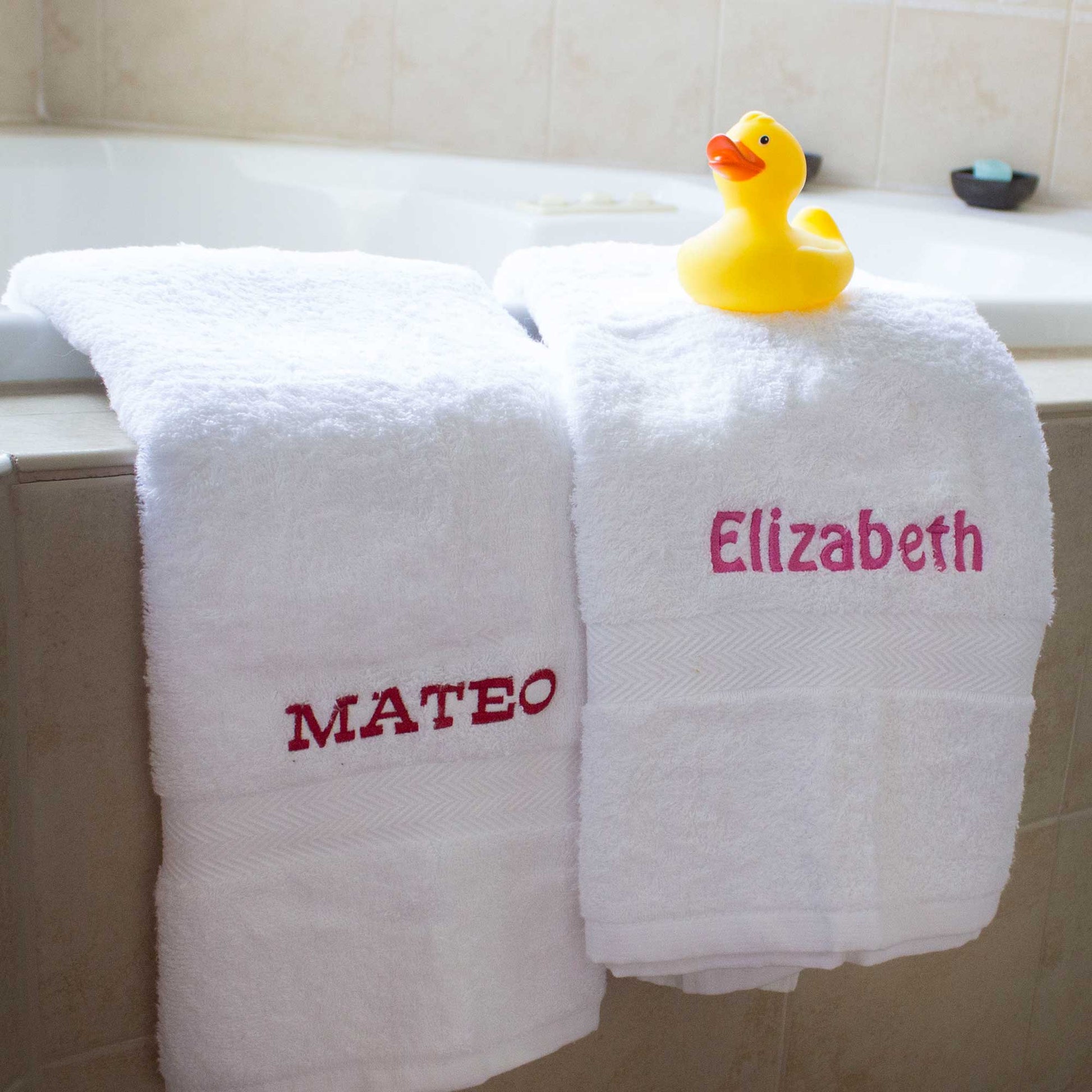 Embroidered White Bath Towel - name - MyBambino.com