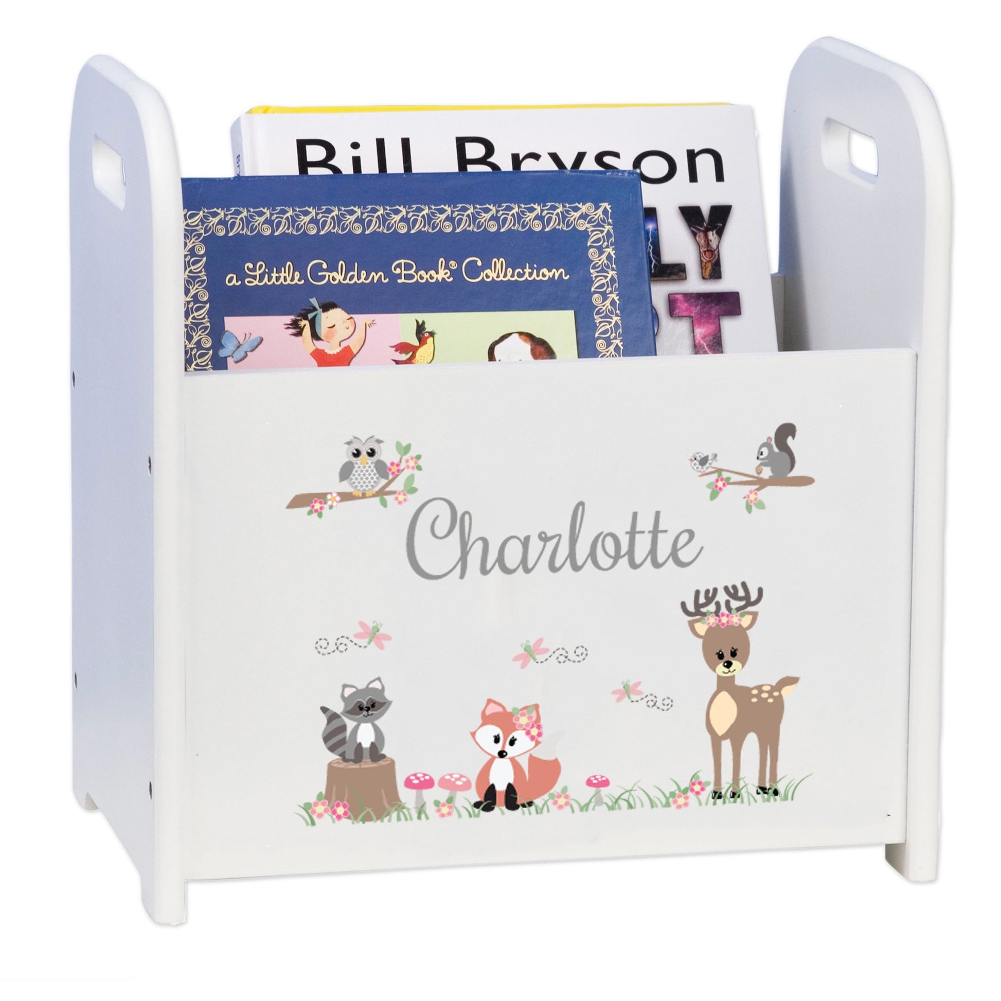 Personalized Gray Woodland Critters Book Caddy - MyBambino.com