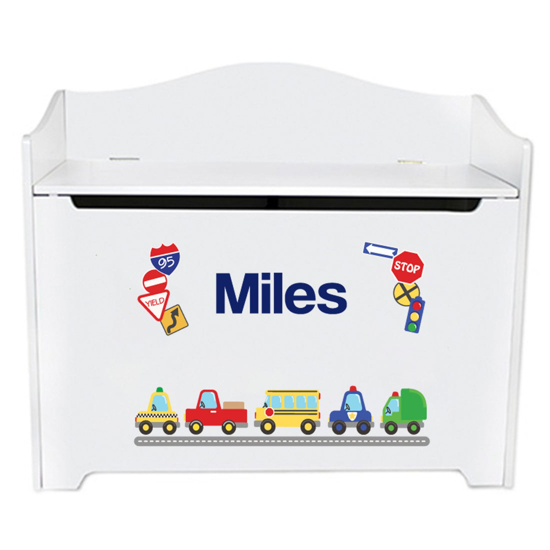 White Toy Box Bench - Cars and Trucks - MyBambino.com
