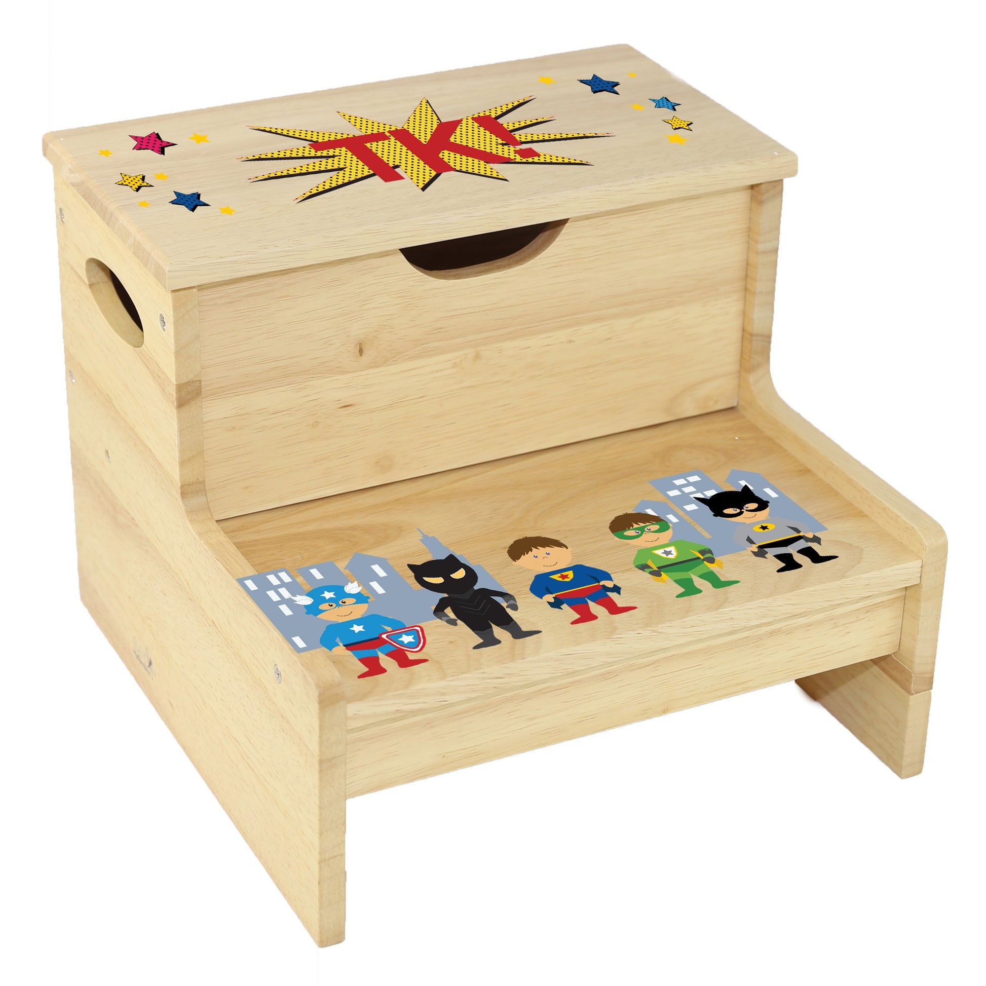 Boy's Superhero Natural Storage Step Stool - MyBambino.com