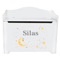 Personalized Celestial Moon White Toy Box Bench - MyBambino.com