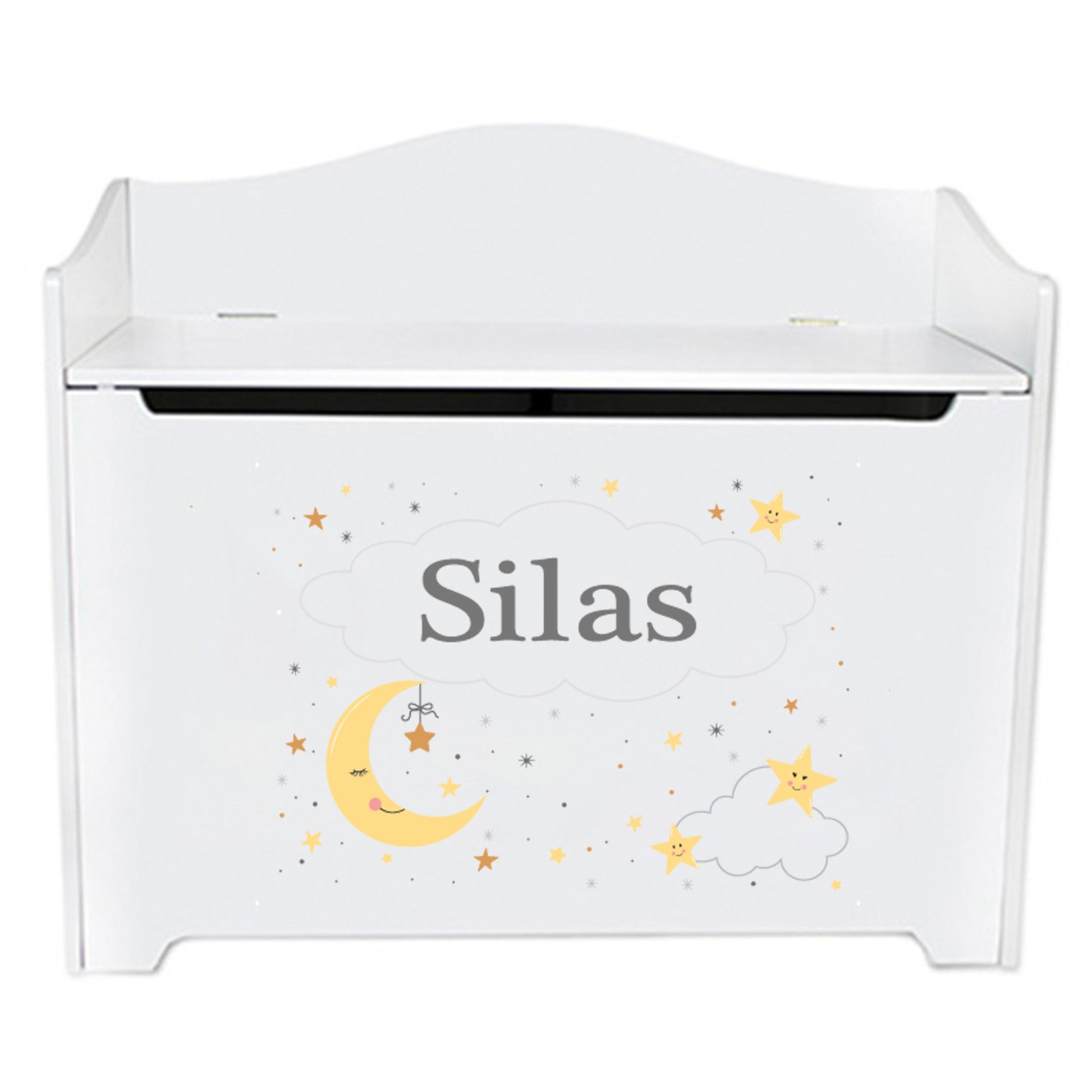 Personalized Celestial Moon White Toy Box Bench - MyBambino.com