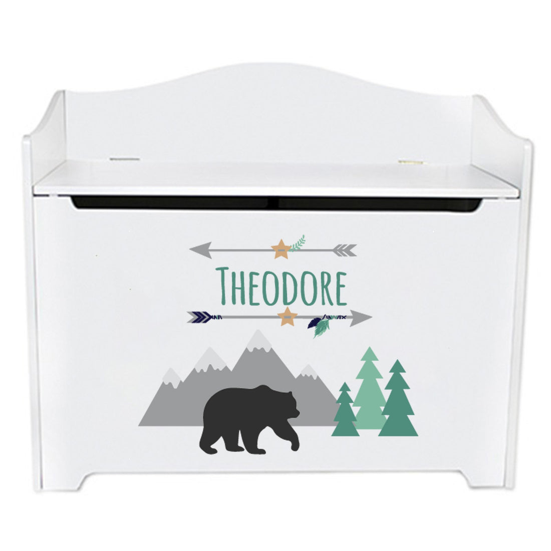 White Toy Box Bench - Mountain Bear - MyBambino.com