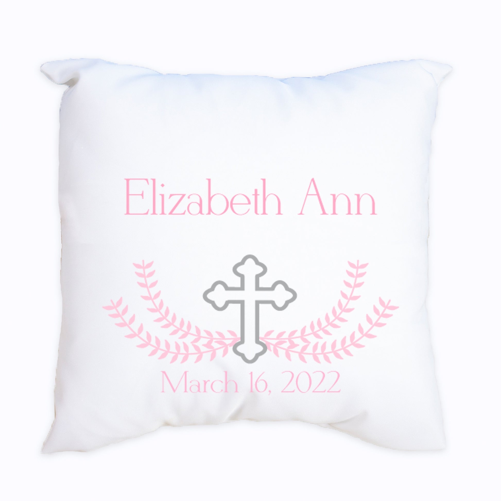 Personalized Throw Pillow - Pink Cross - MyBambino.com