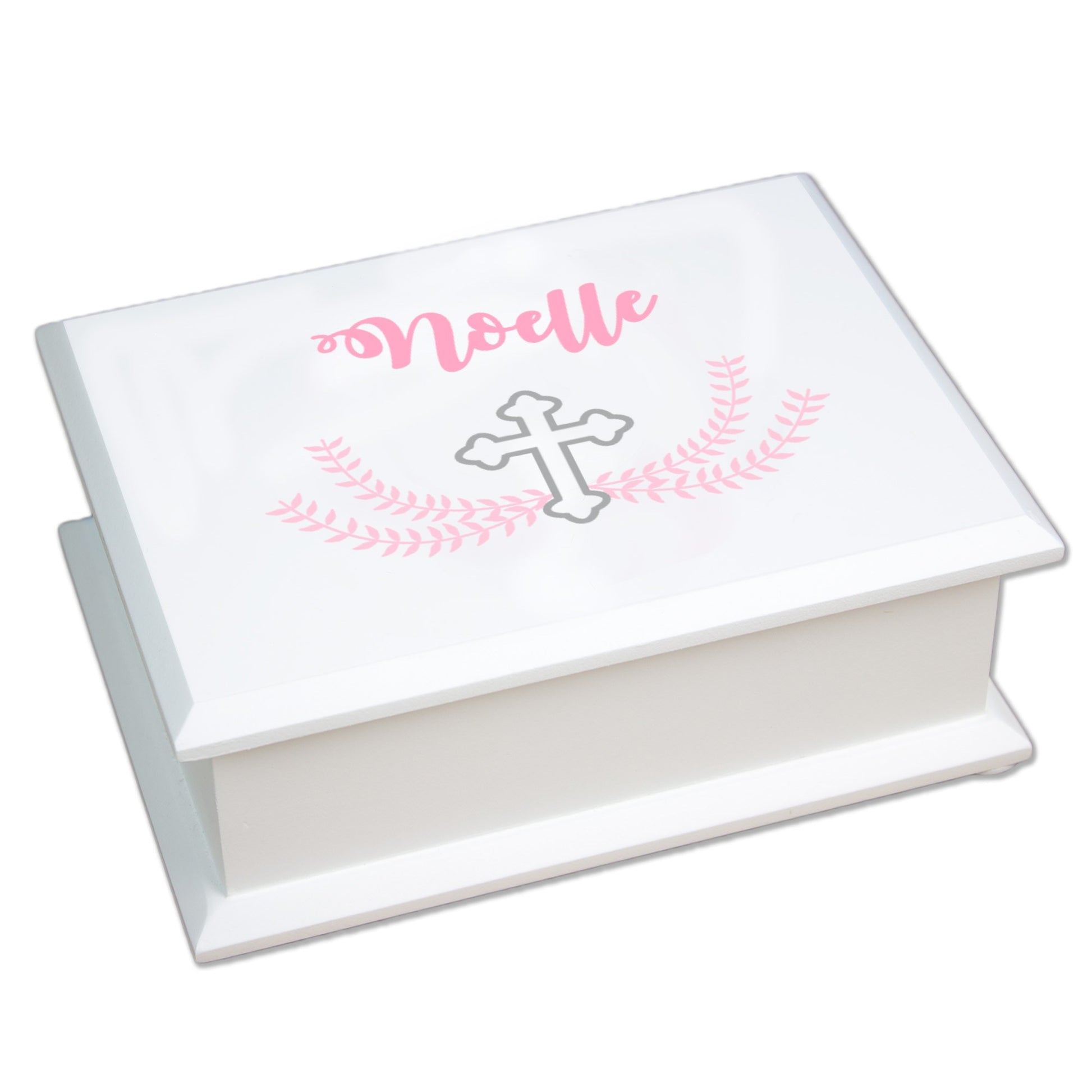 Personalized Lift Top Jewelry Box - Pink Cross - MyBambino.com