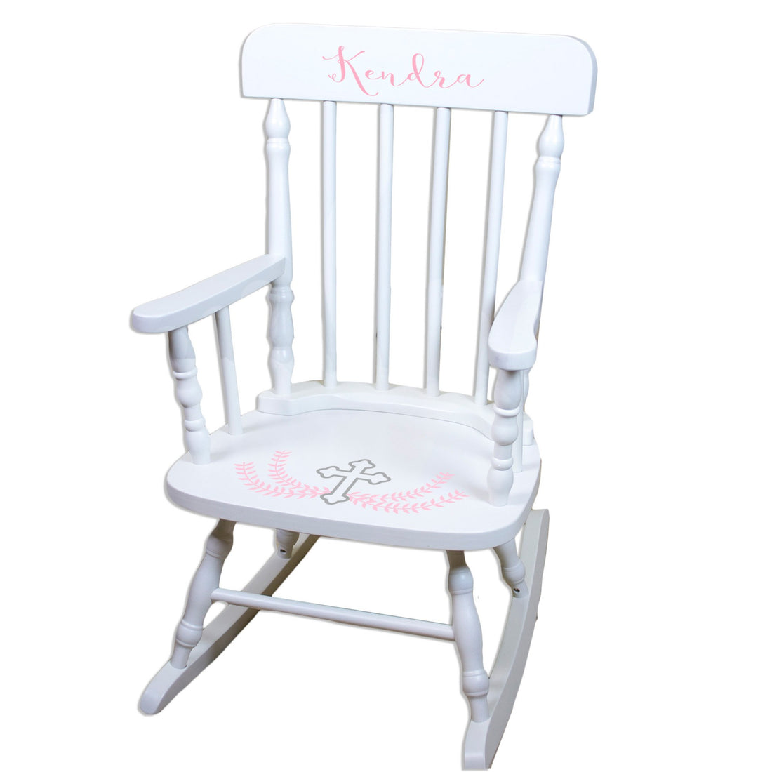 White Spindle Rocking Chair - Pink Cross - MyBambino.com