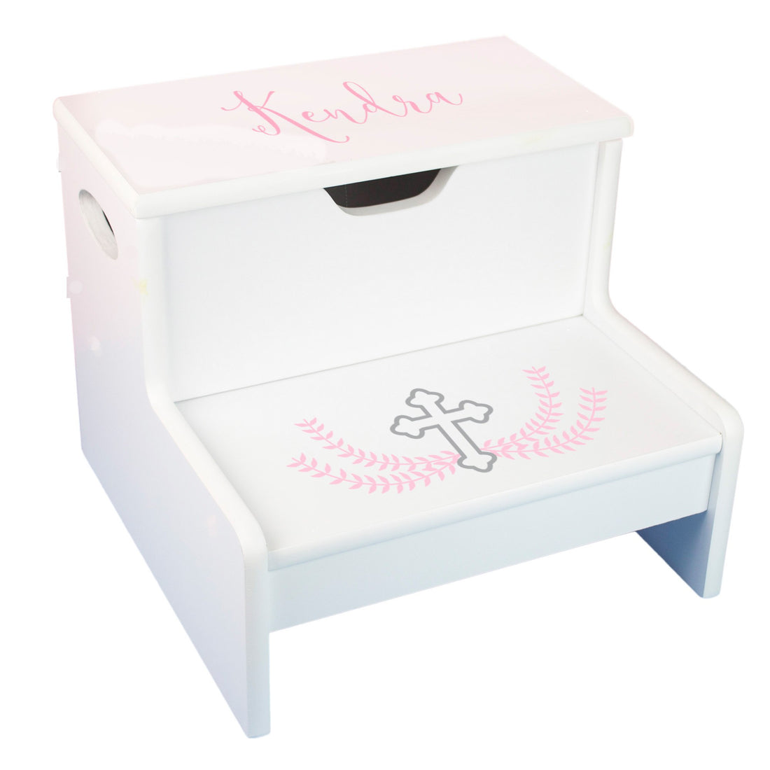 White Storage Step Stool - Pink Cross - MyBambino.com