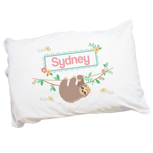 Personalized Floral Sloth Pillowcase