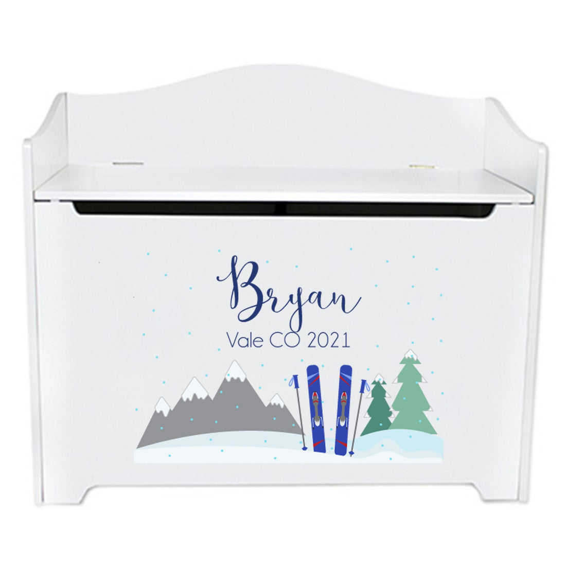 White Toy Box Bench - Mountain Ski - MyBambino.com