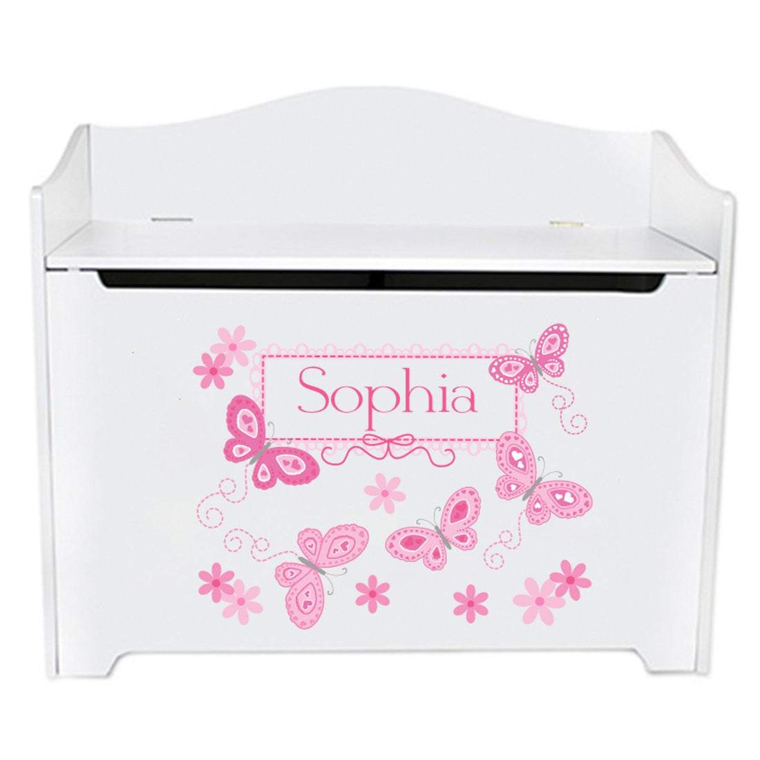 White Toy Box Bench - Butterflies Pink - MyBambino.com