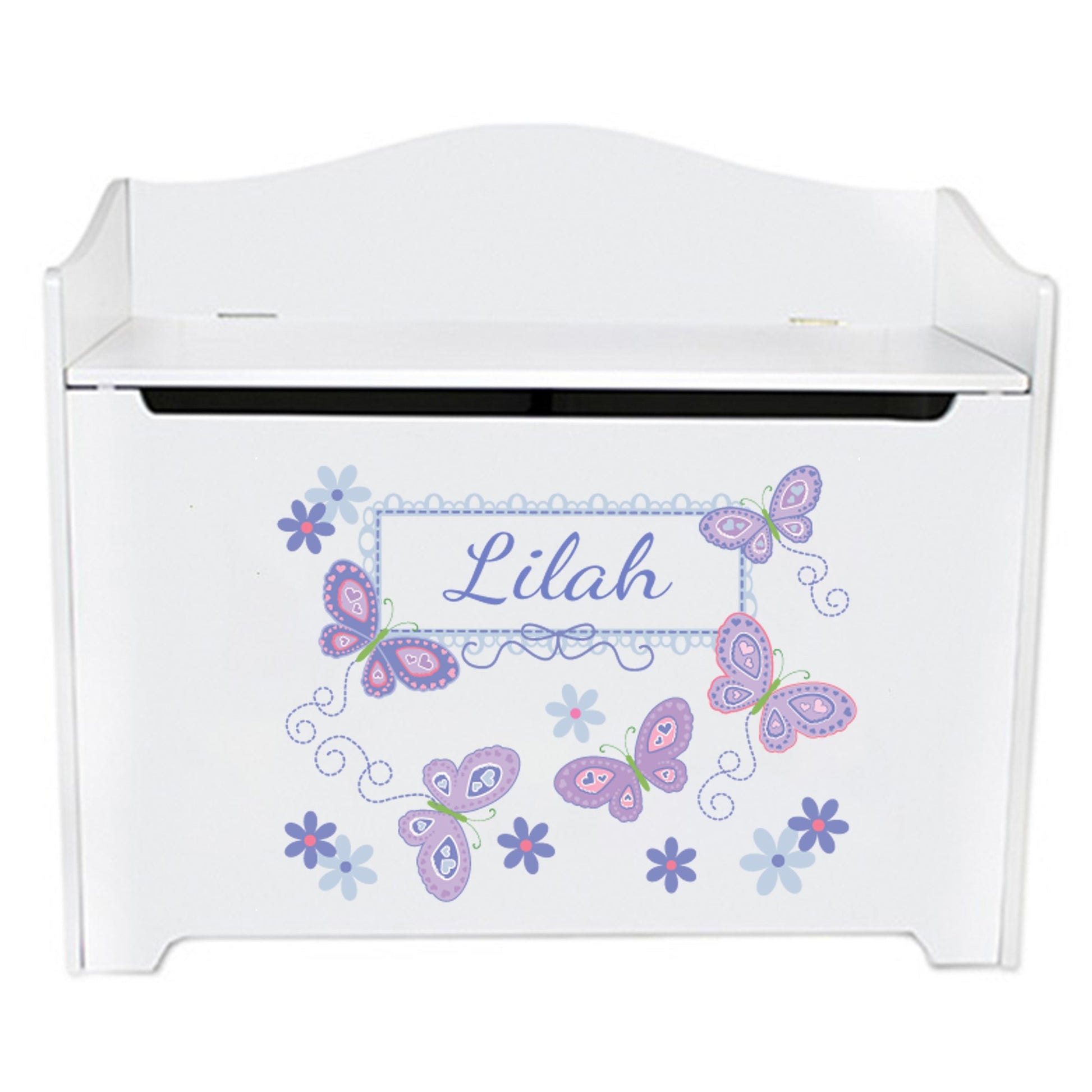 White Toy Box Bench - Butterflies Lavender - MyBambino.com