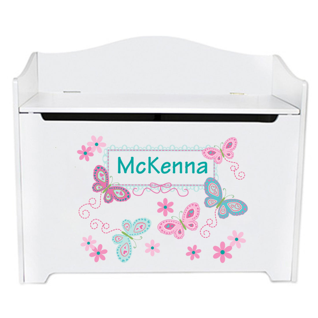 White Toy Box Bench - Butterflies Aqua Pink - MyBambino.com