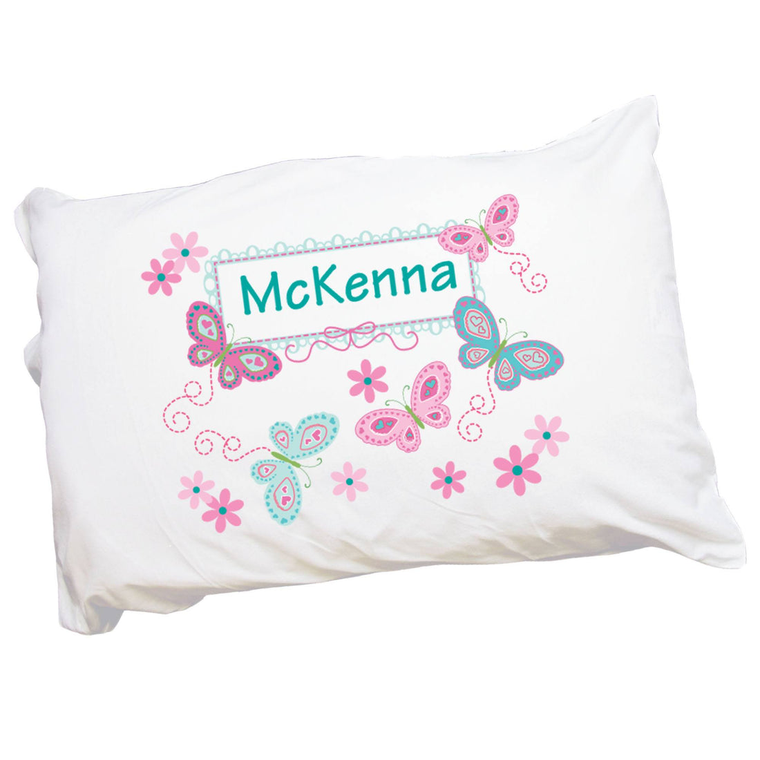 Girl's Aqua and Pink Butterflies Pillowcase - MyBambino.com