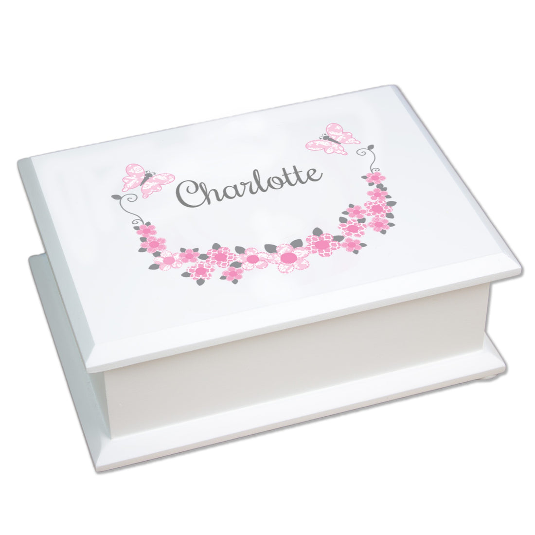 Lift Top Jewelry Box - Butterfly Garland Pink Gray - MyBambino.com