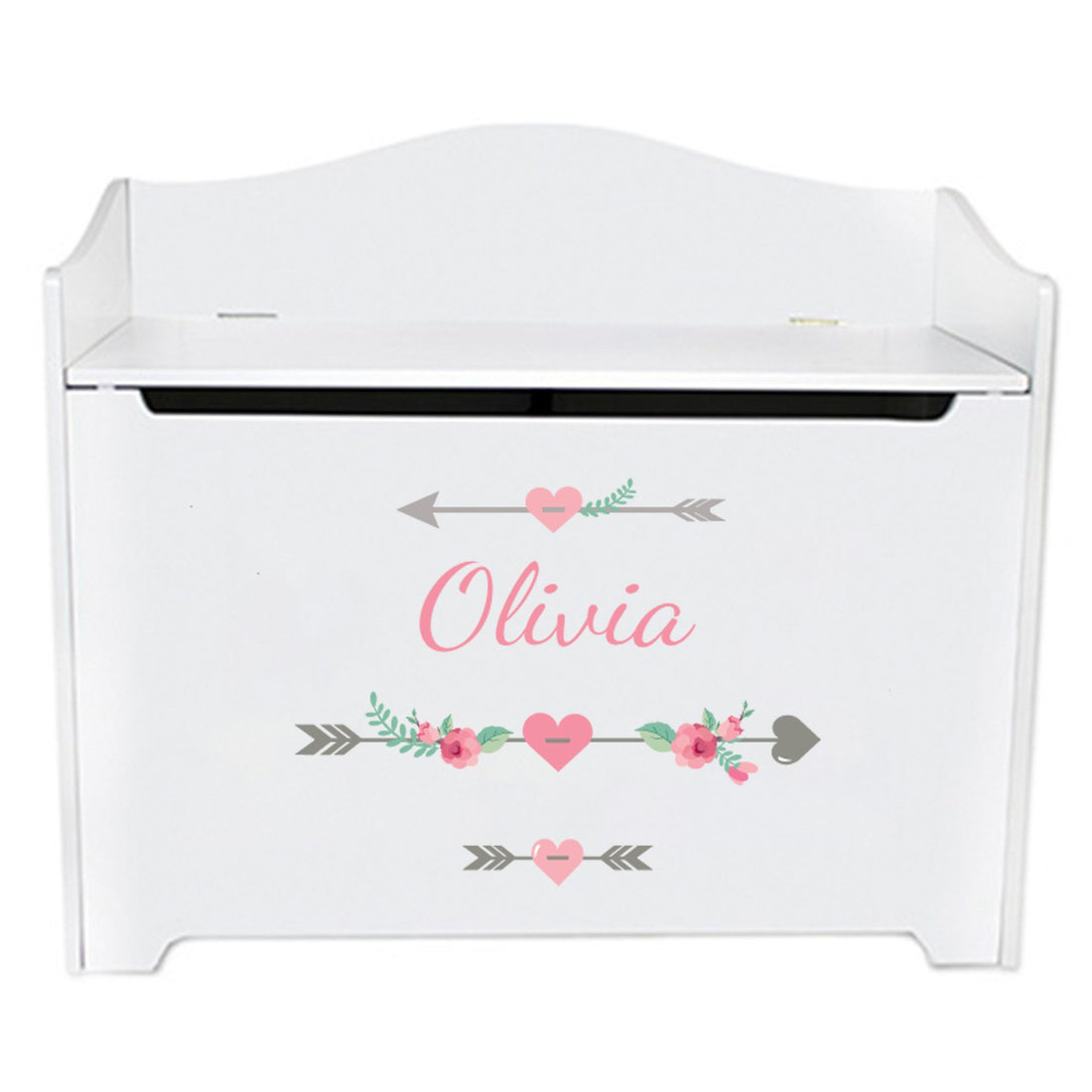 White Toy Box Bench - Girl Tribal Arrows - MyBambino.com