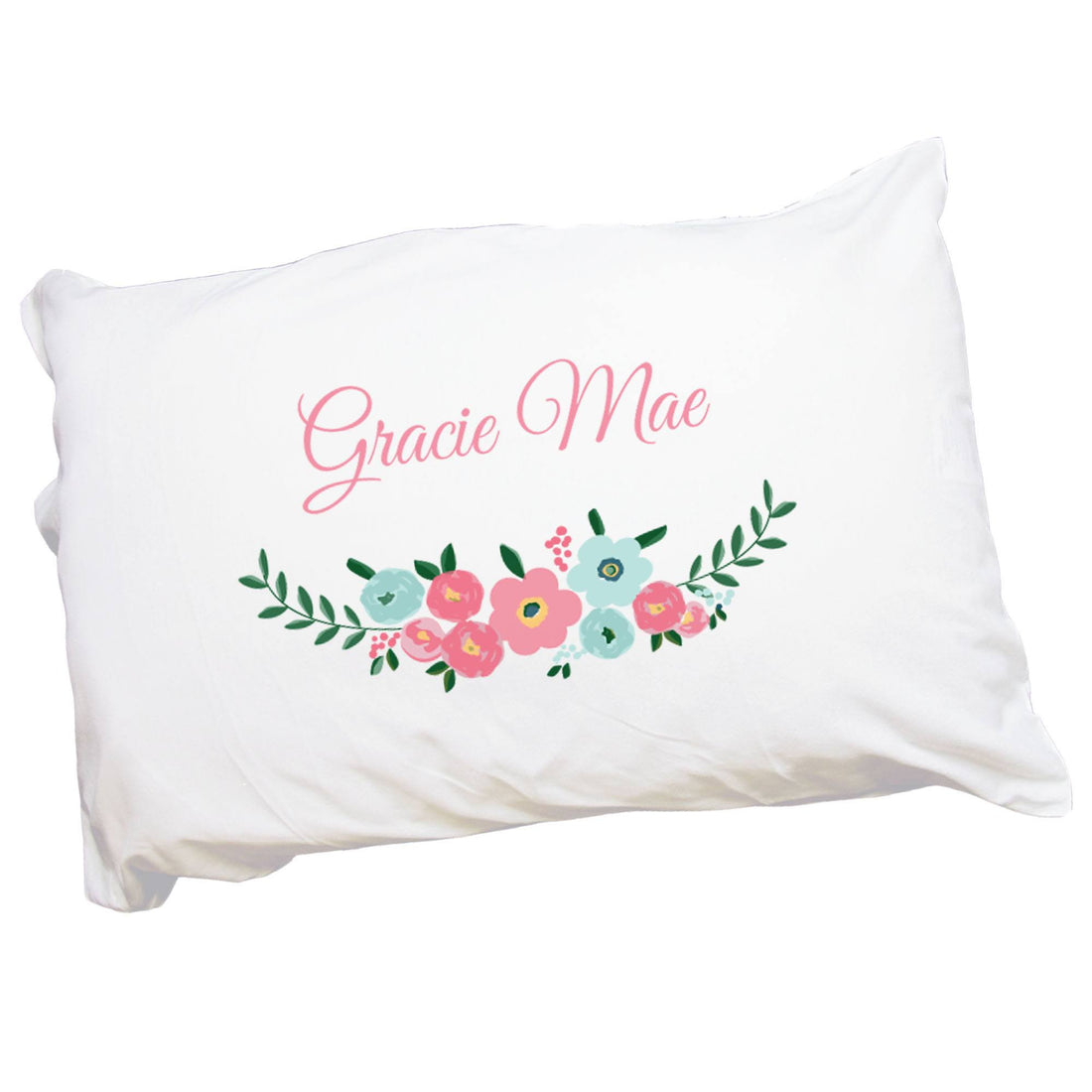 Personalized Teal Spring Floral Pillowcase - MyBambino.com