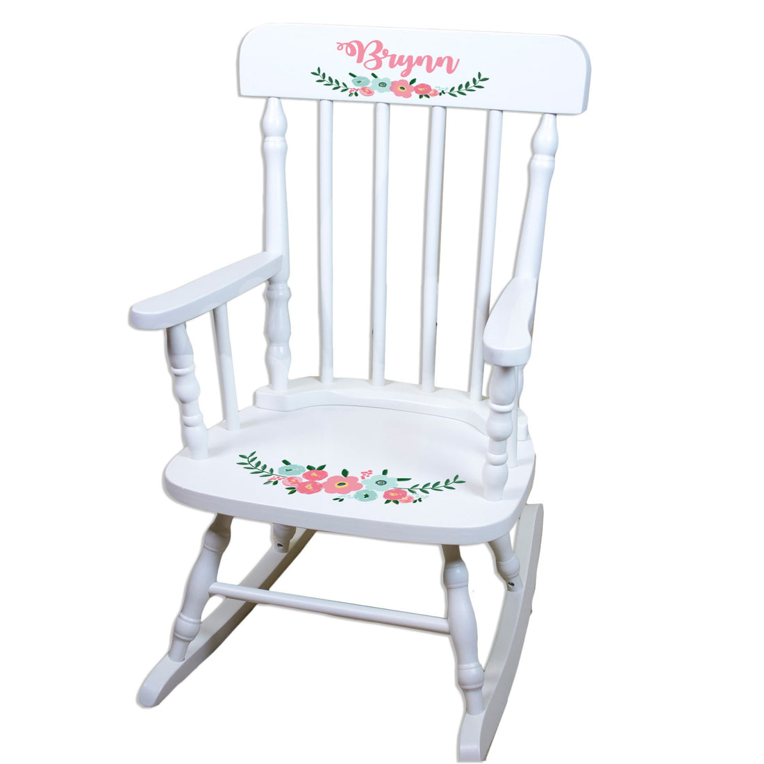 Teal Spring Floral White Spindle Rocking Chair - MyBambino.com