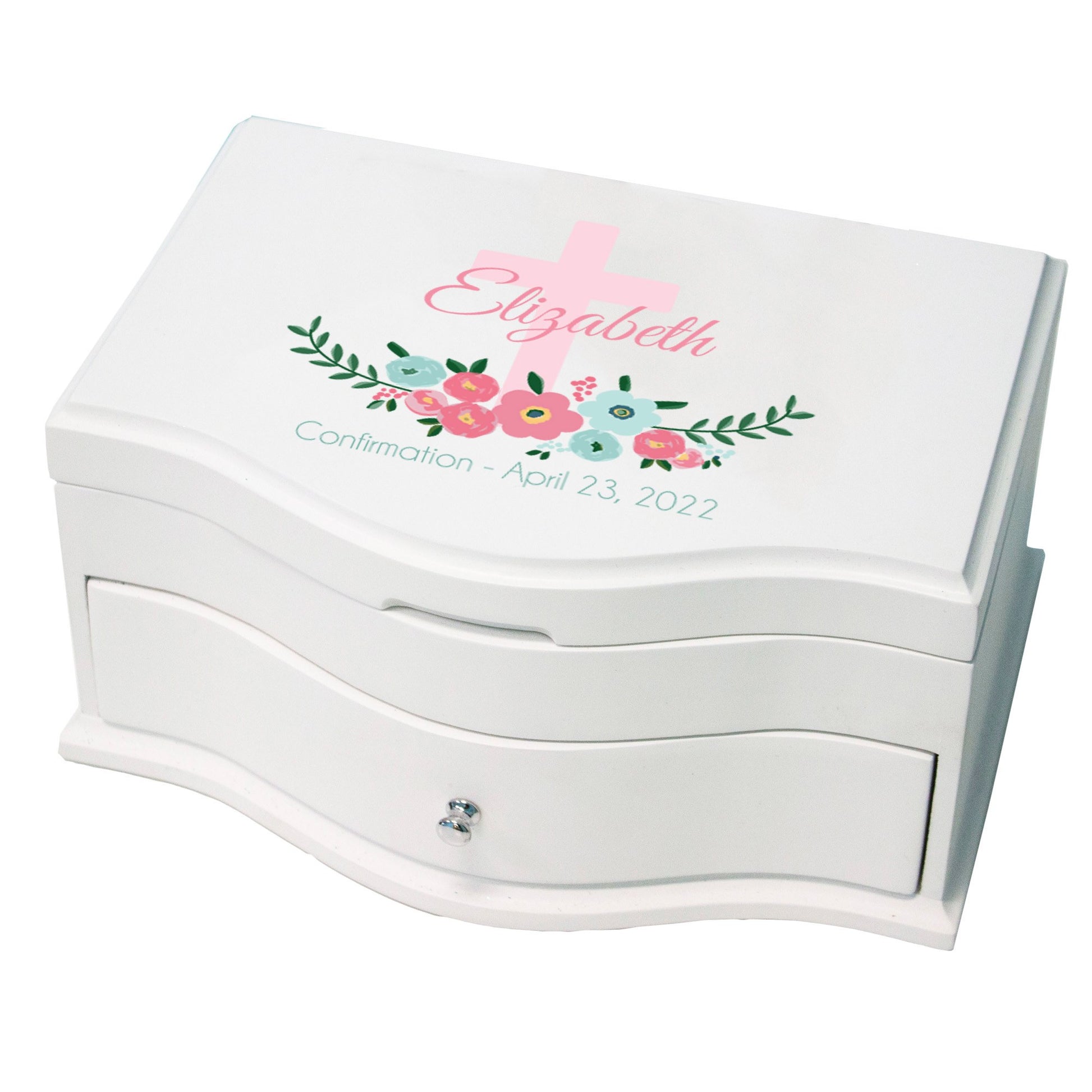 Girl's Princess Jewelry Box - Spring Floral with Cross - MyBambino.com