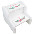 Personalized White Two Step Stool - Spring Floral with Cross - MyBambino.com