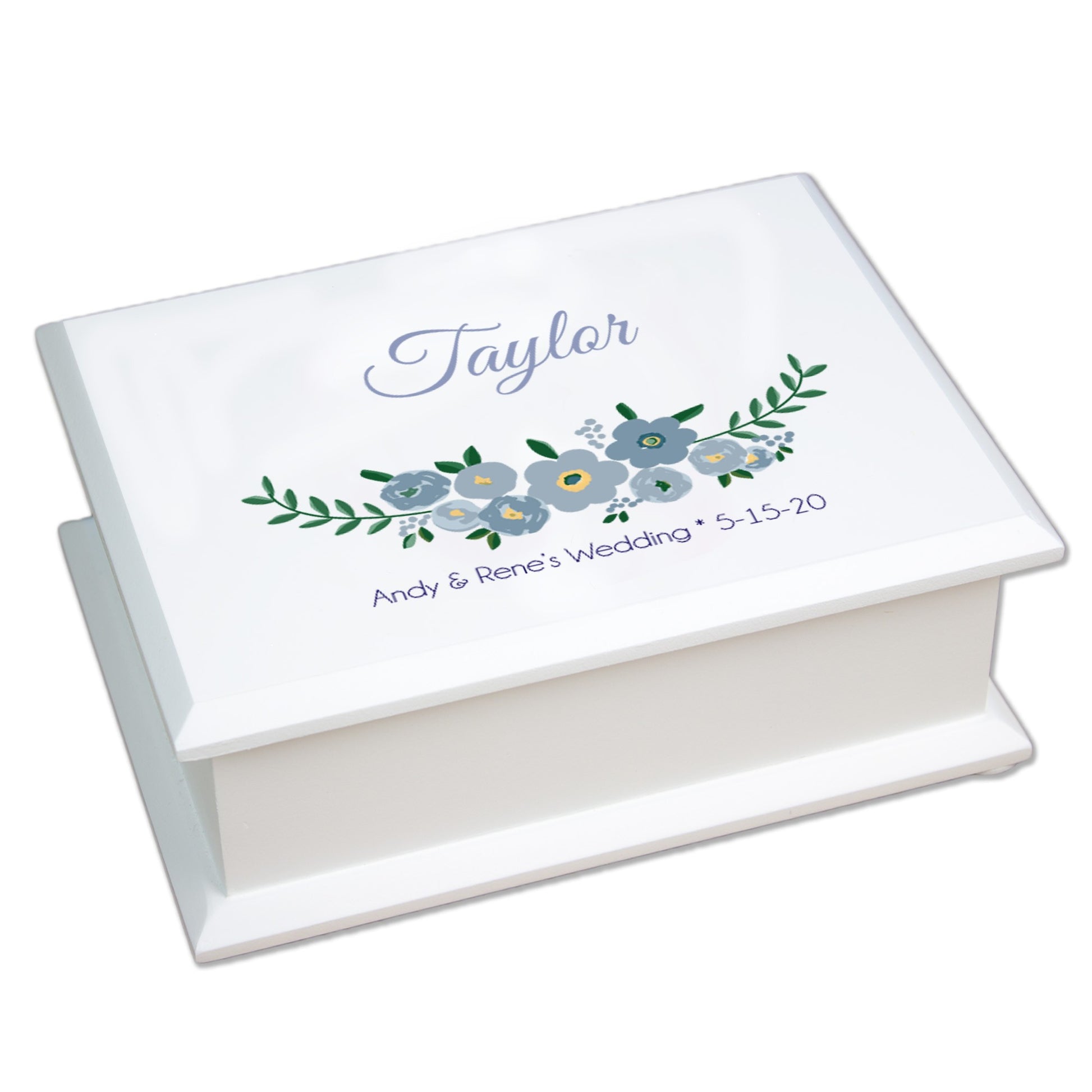 Personalized Lift Top Jewelry Box - Blue Spring Floral - MyBambino.com