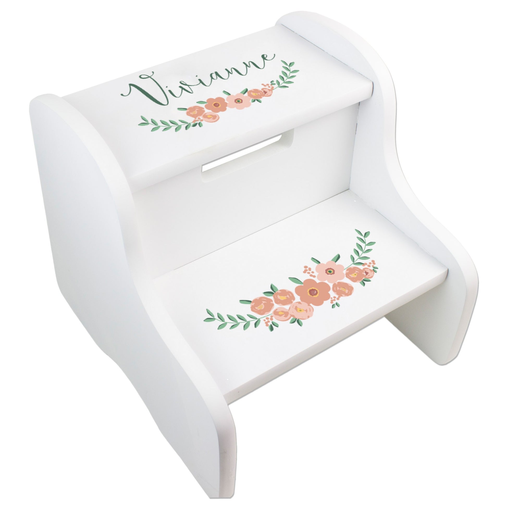 Personalized White Two Step Stool - Blush Spring Floral - MyBambino.com