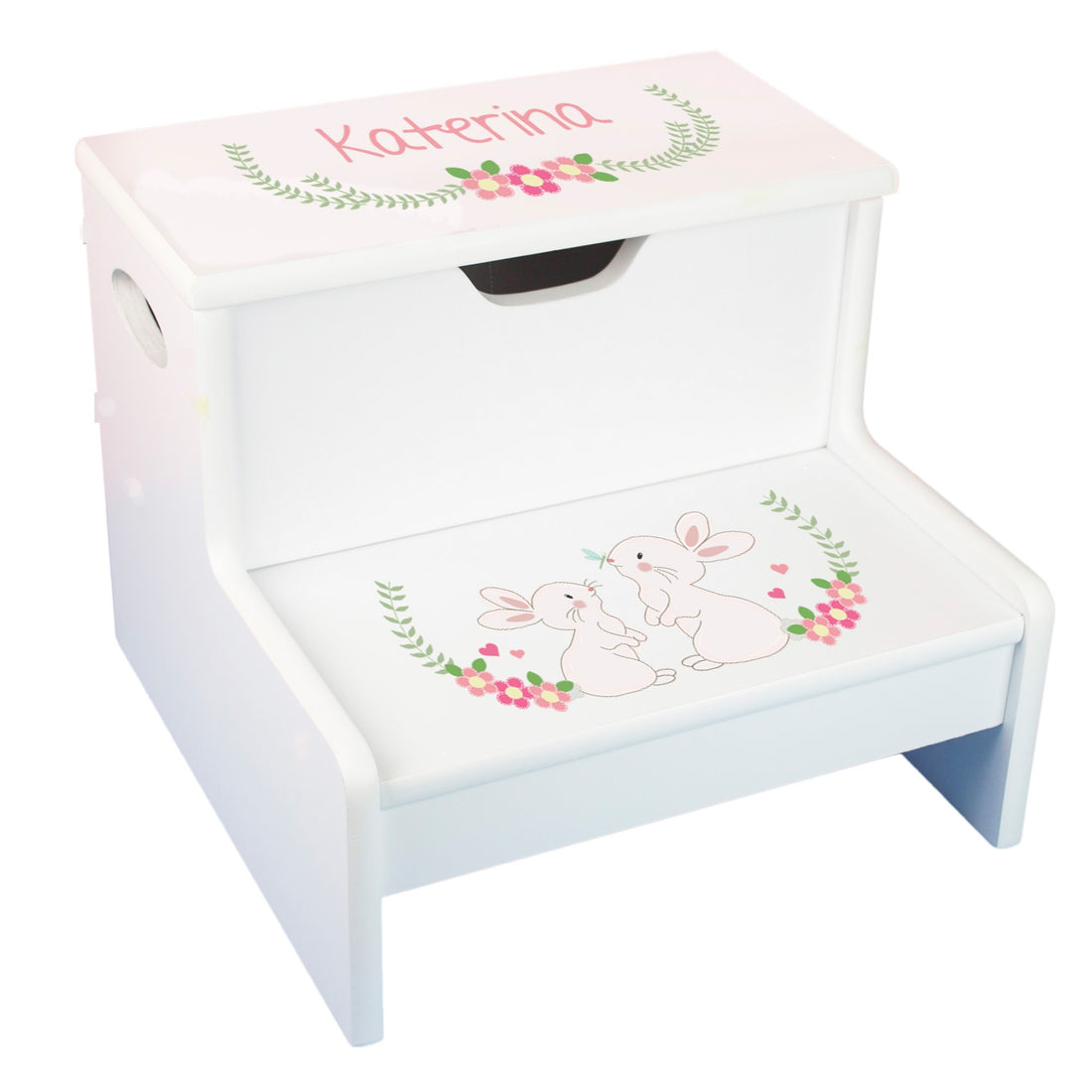 White Storage Step Stool - Floral Bunny - MyBambino.com