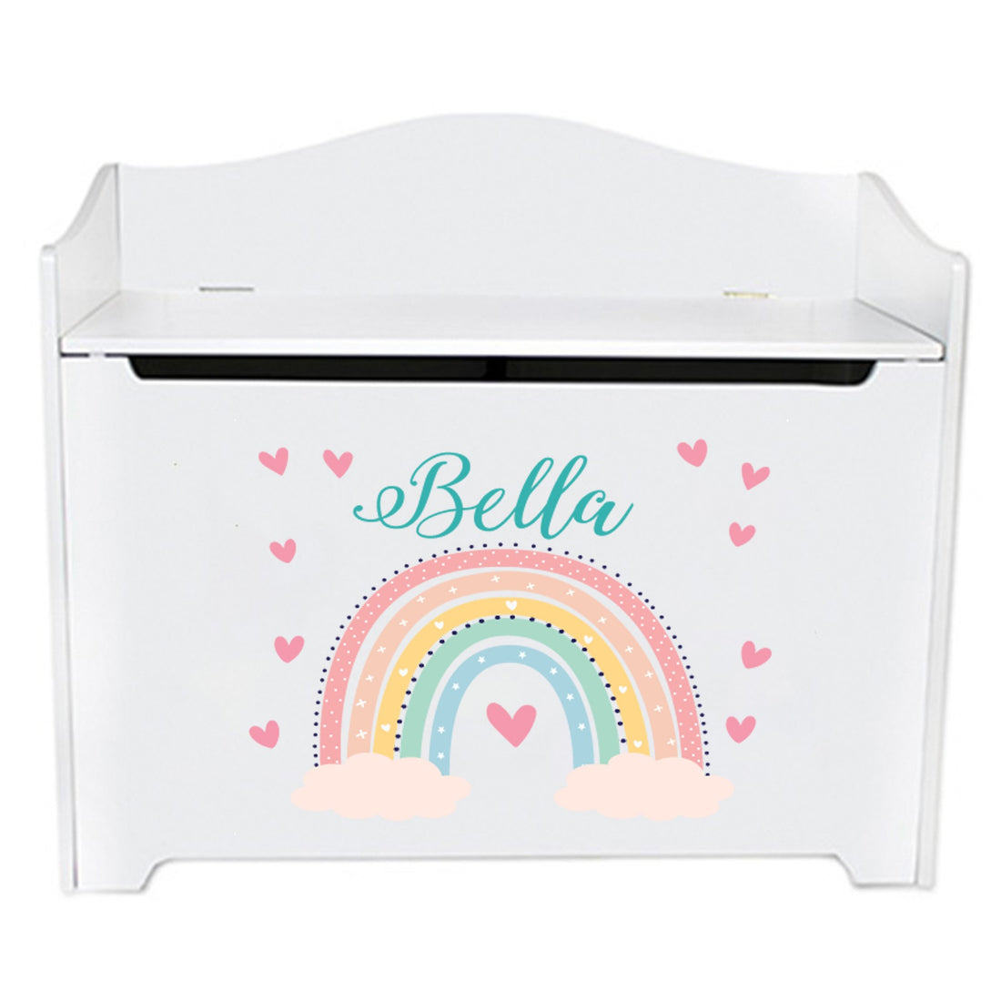 Personalized Boho Rainbow White Toy Box Bench - MyBambino.com