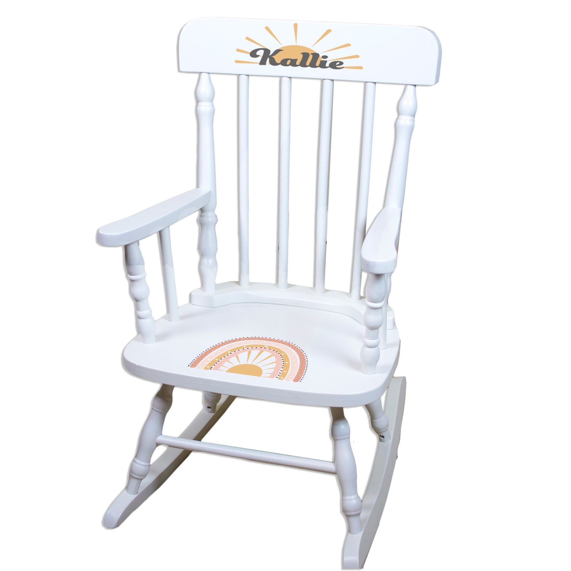Retro Boho Rainbow White Spindle Rocking Chair - MyBambino.com