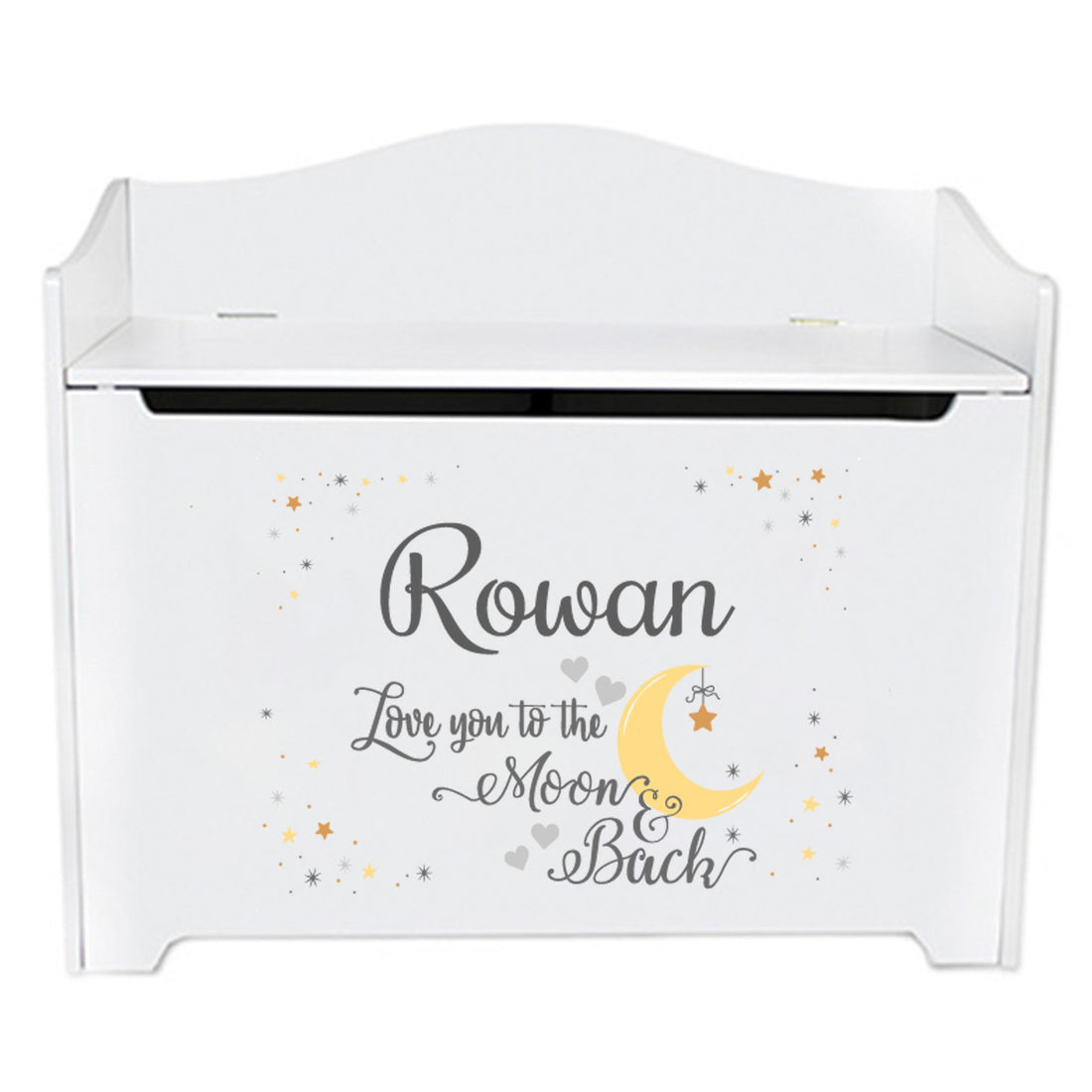 Personalized Love You to the Moon and Back White Toy Box Bench - MyBambino.com