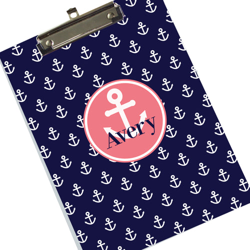 Personalized Anhors Away Coral Clipboard