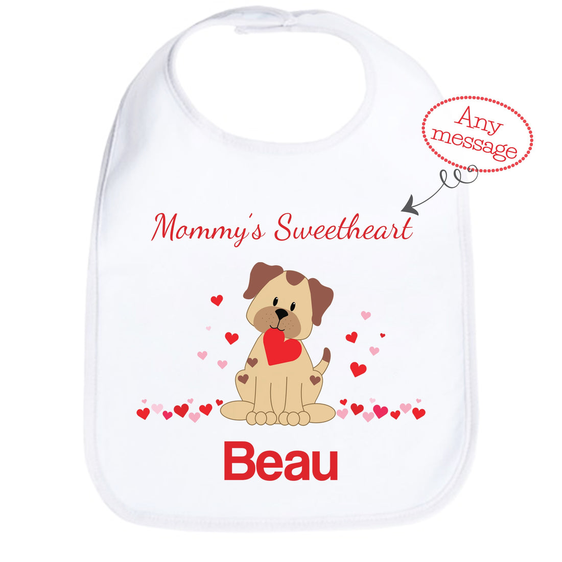 Personalized Puppy Love White Bib - MyBambino.com