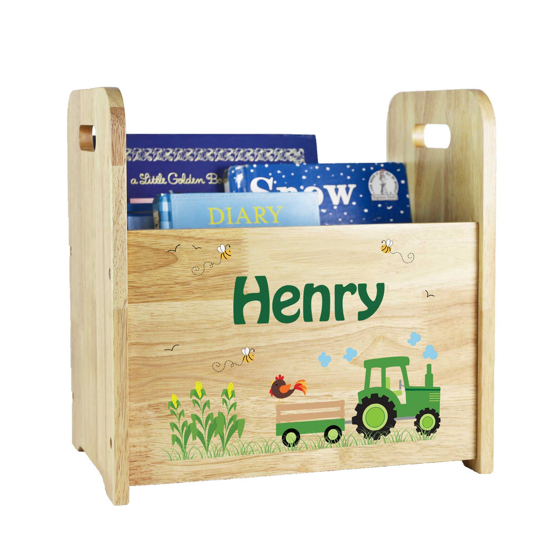 Personalized Wood Green Tractor Book Caddy - MyBambino.com