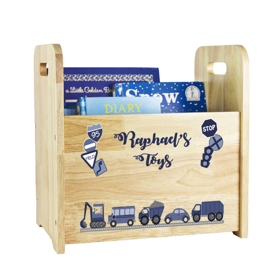 Personalized Natural Wood Transportation Book Caddy - MyBambino.com