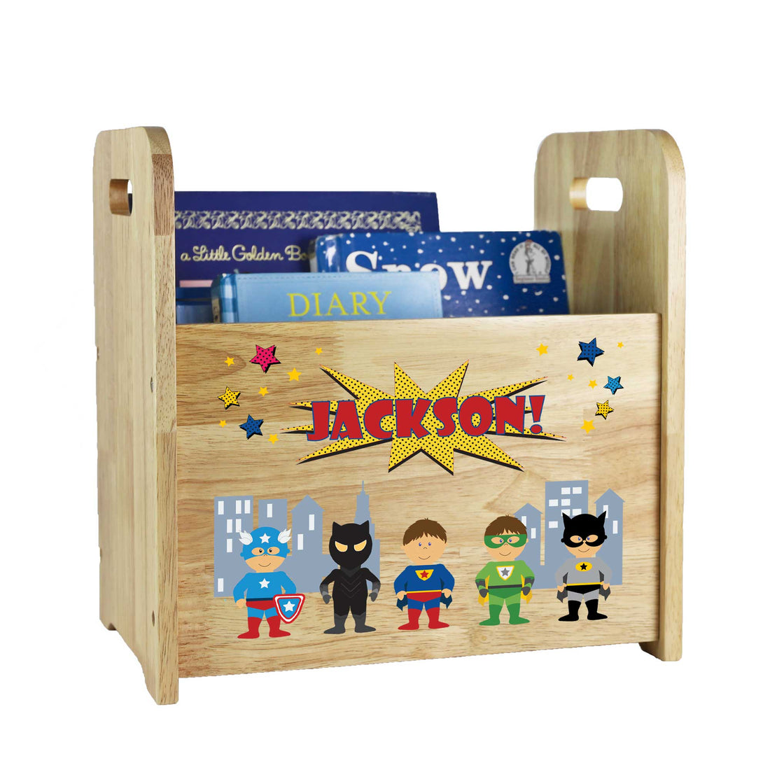 Personalized Boys Super Hero Book Caddy - Wood - MyBambino.com