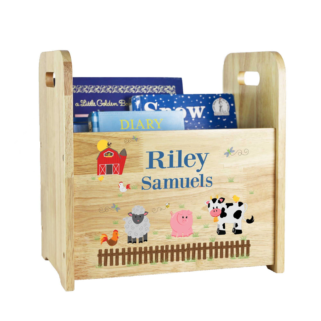 Personalized Barnyard Natural Wood Book Caddy - MyBambino.com