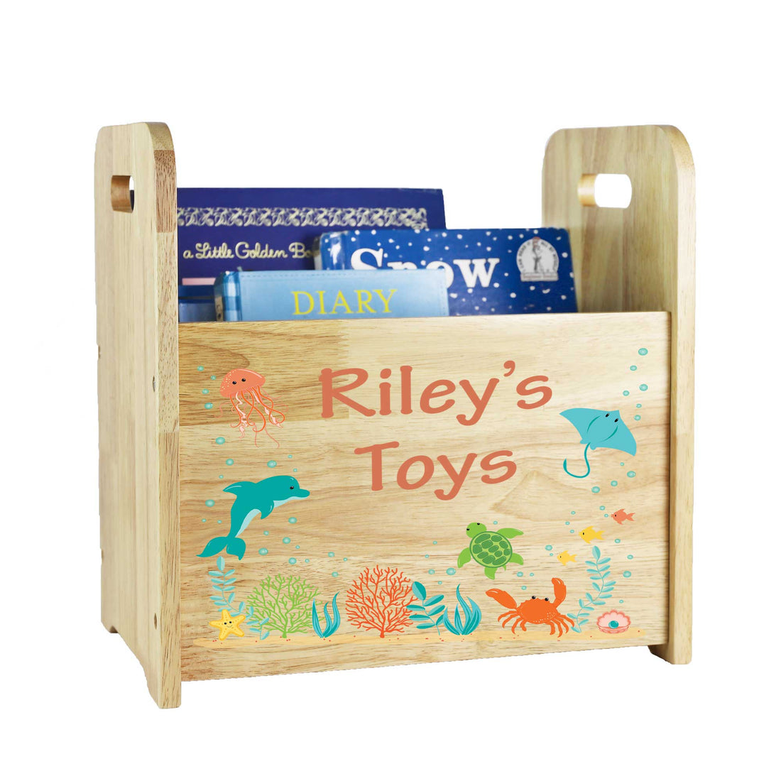 Personalized Natural Wood Sea Life Book Caddy - MyBambino.com