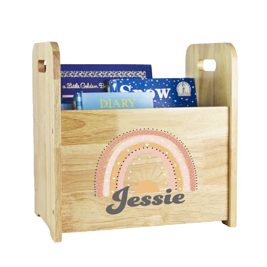 Personalized Natural Book Caddy - Retro Boho Rainbow - MyBambino.com