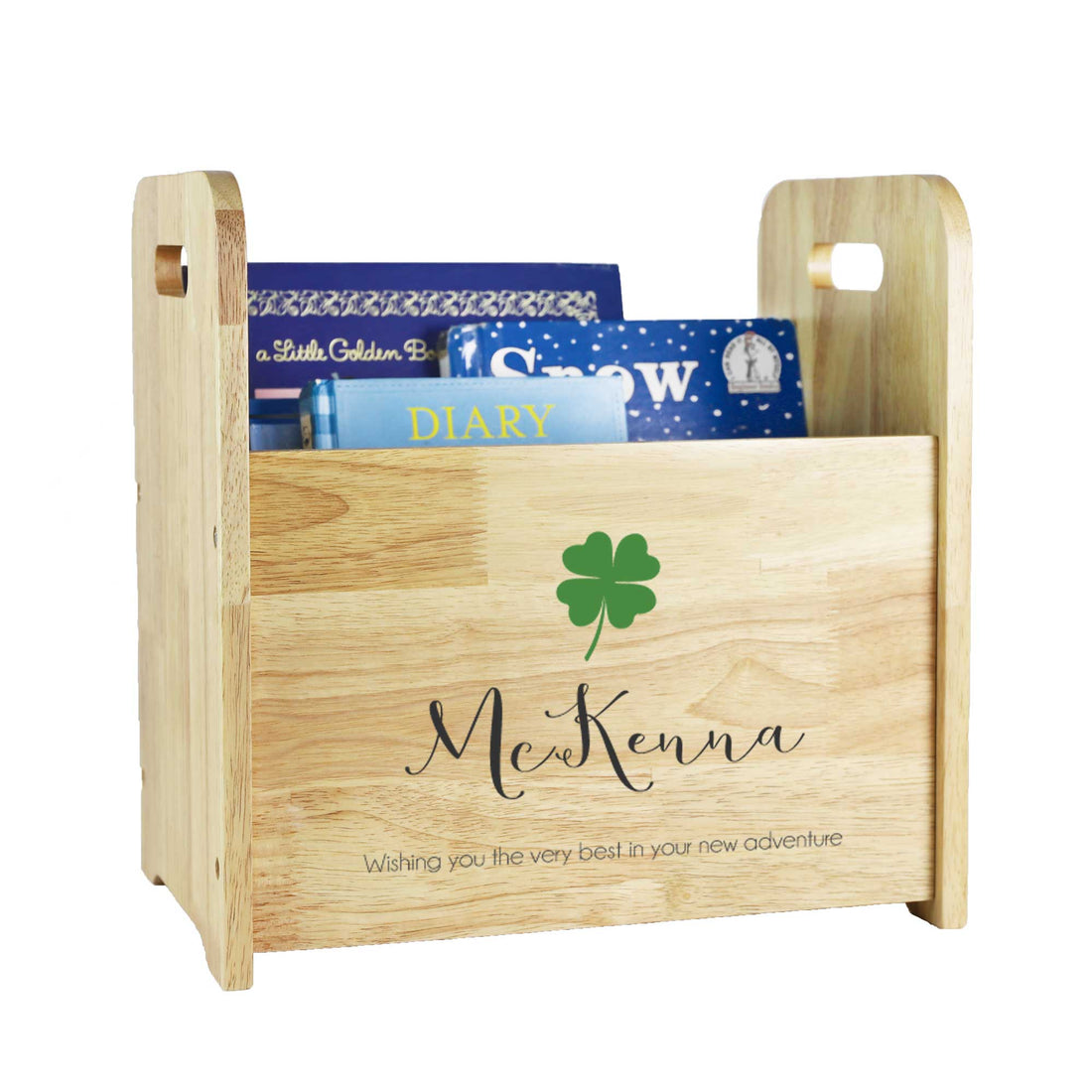 Personalized Wood Good Luck Clover Book Caddy - MyBambino.com