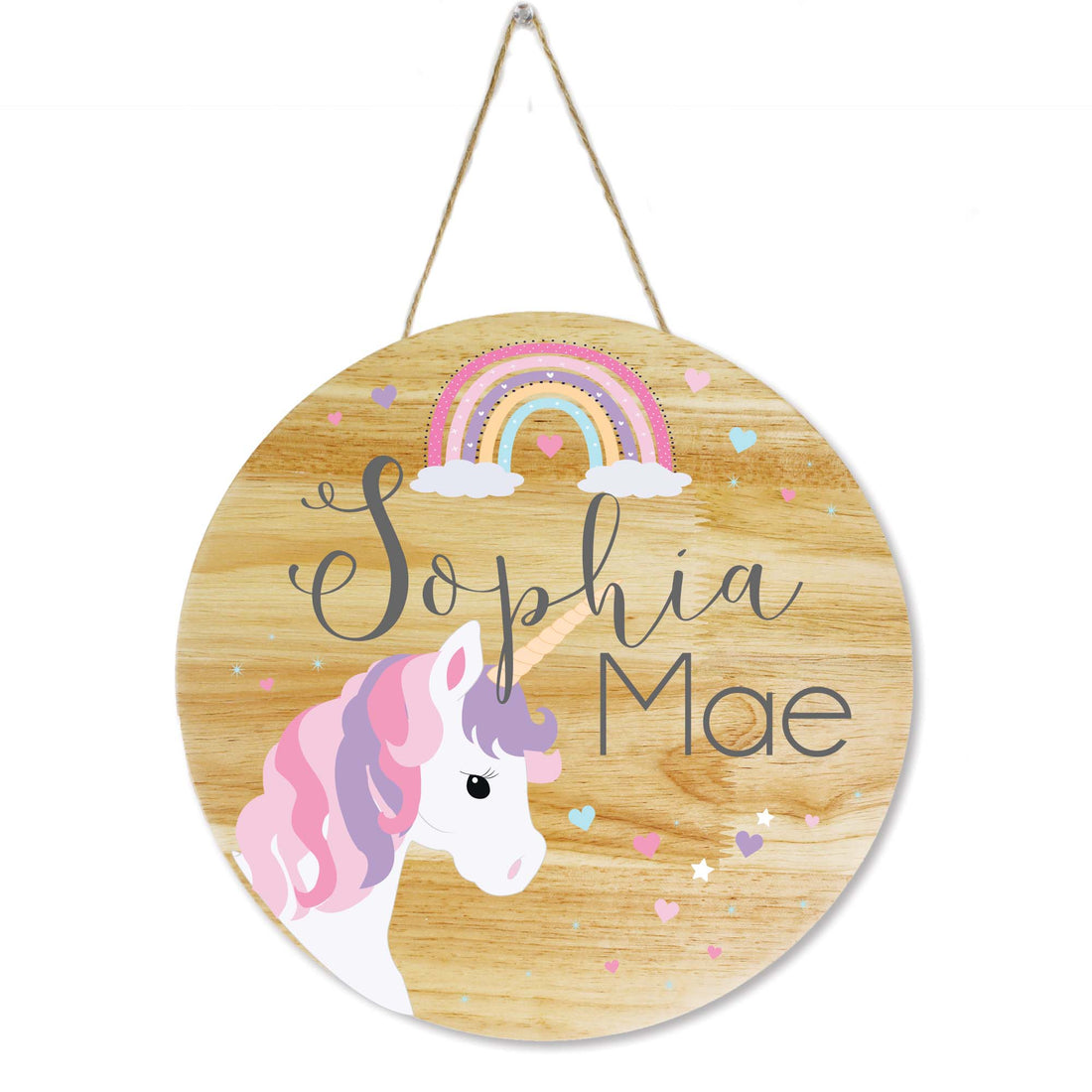 Natural Wood Circle Sign - Unicorn - MyBambino.com
