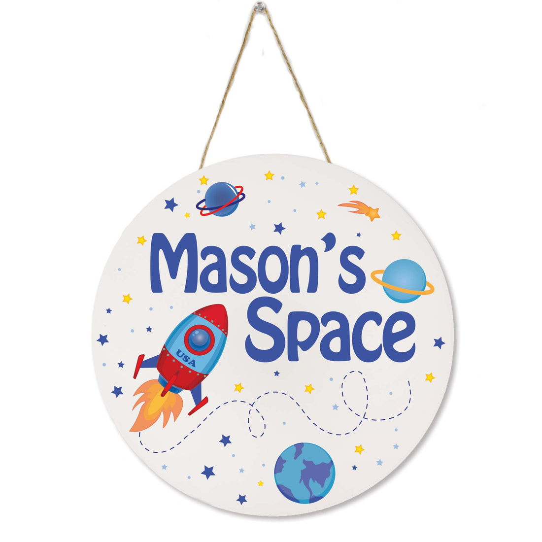 White Circle Sign - Rocket & Planets - MyBambino.com