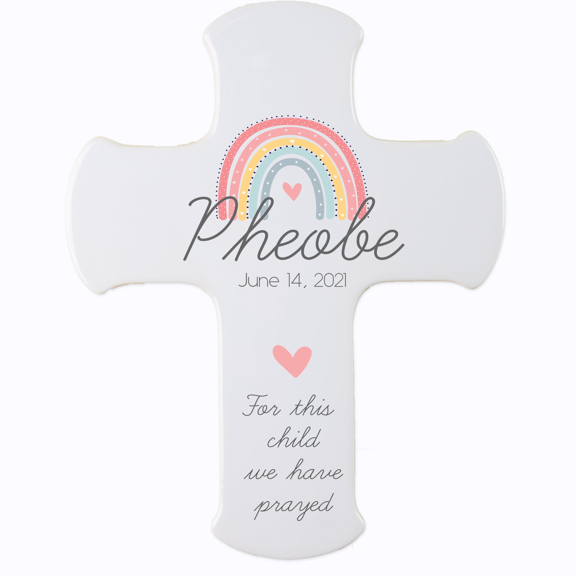 Personalized Rainbow Baby Ceramic Wall Cross - MyBambino.com