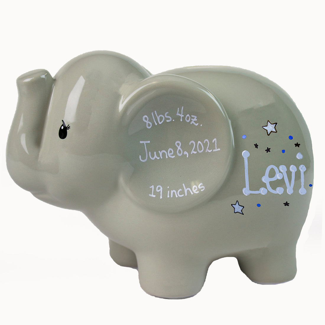 Boy Gray Personalized Elephant Bank - MyBambino.com