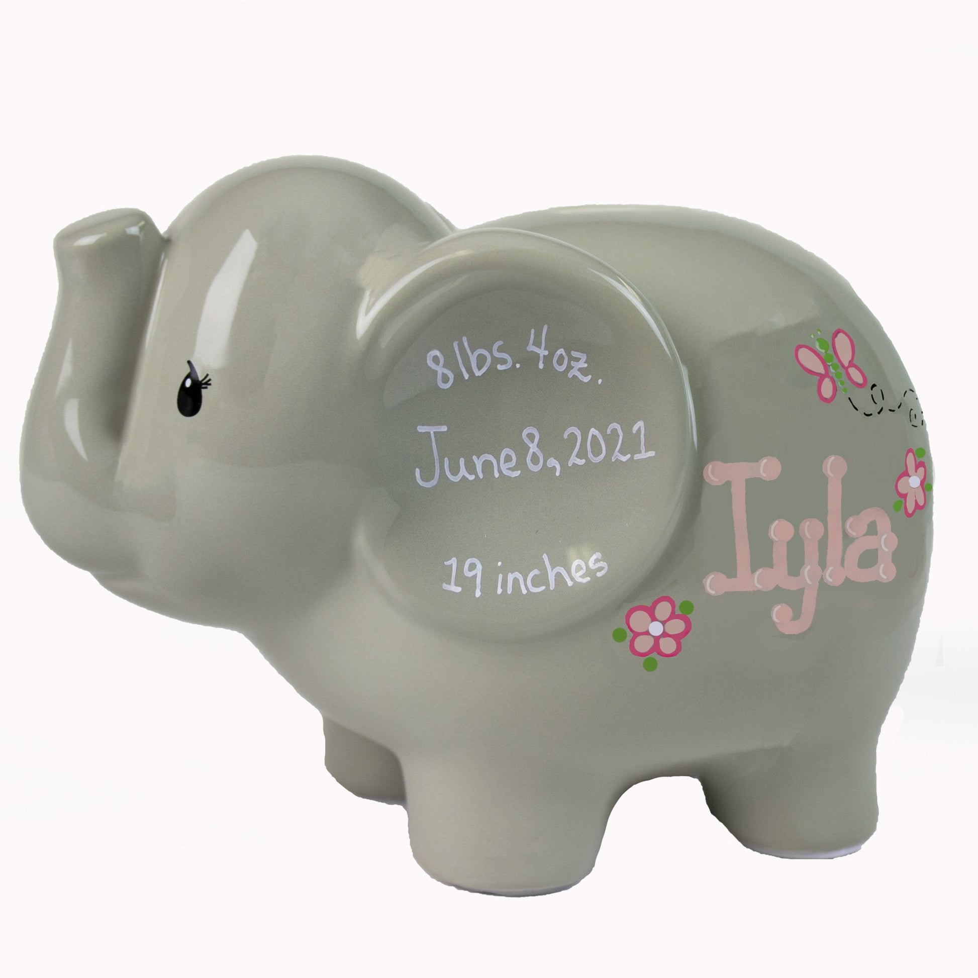 Boy Gray Personalized Elephant Bank - MyBambino.com