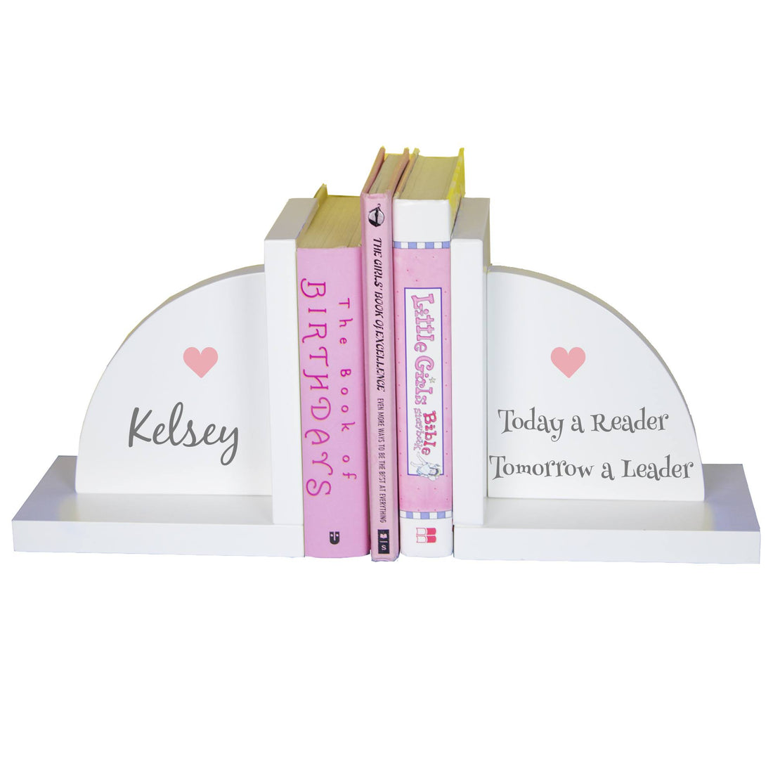 White Bookends - Pink Heart - MyBambino.com