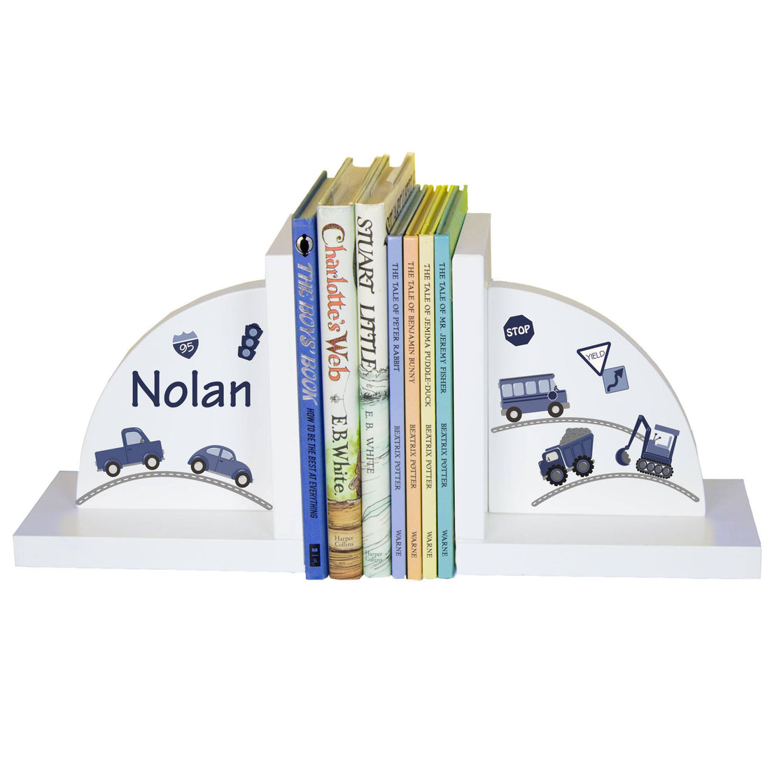 Personalized Transportation White Bookends