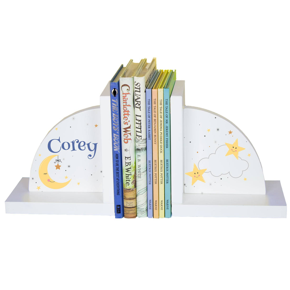 Personalized Celestial Moon White Bookends