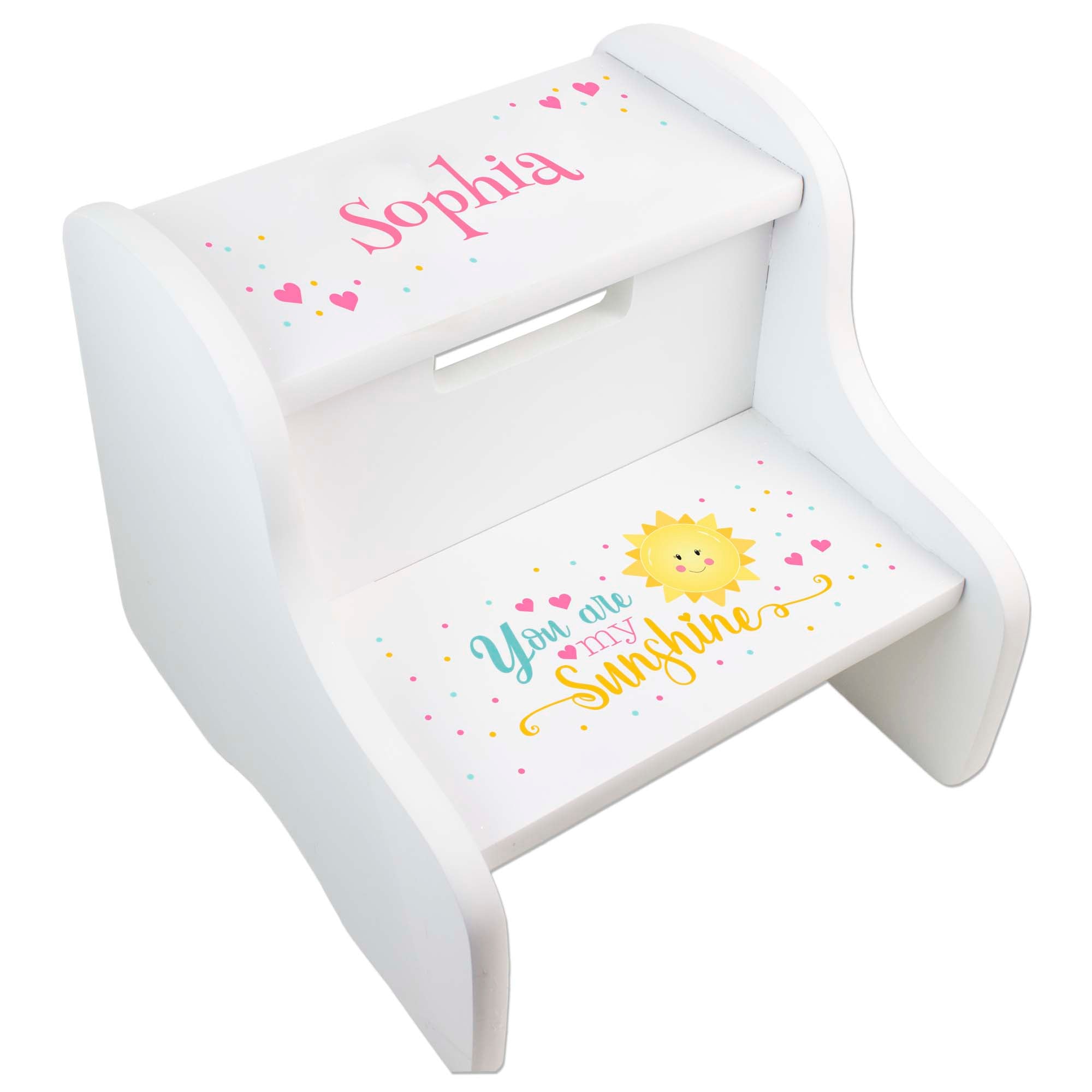 Personalized white two step stool you are my sunshine